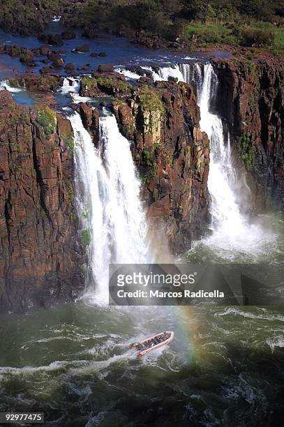 boat at iguazu falls - radicella stock pictures, royalty-free photos & images