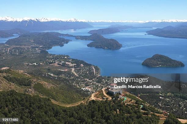 air view of bariloche, cerro otto - see nahuel huapi stock-fotos und bilder