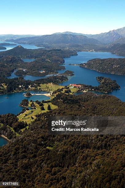 air view of llao llao hotel, bariloche - radicella stock pictures, royalty-free photos & images