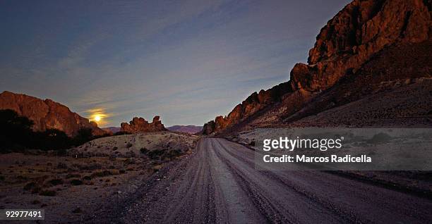 patagonian road at sunset - radicella fotografías e imágenes de stock