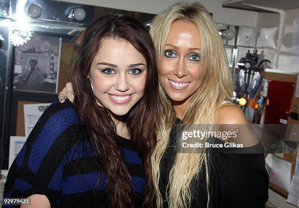 Exclusive Coverage* Miley Cyrus and mother Tish Cyrus pose backstage at the hit rock musical "Rock of Ages" on Broadway at The Brooks Atkinson...