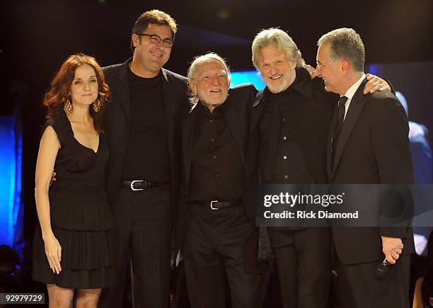 Singers/Songwriters Patty Griffin, Vince Gill, Willie Nelson, Kris Kristofferson and BMI's Del Bryant during the 57th Annual BMI Country Awards at...