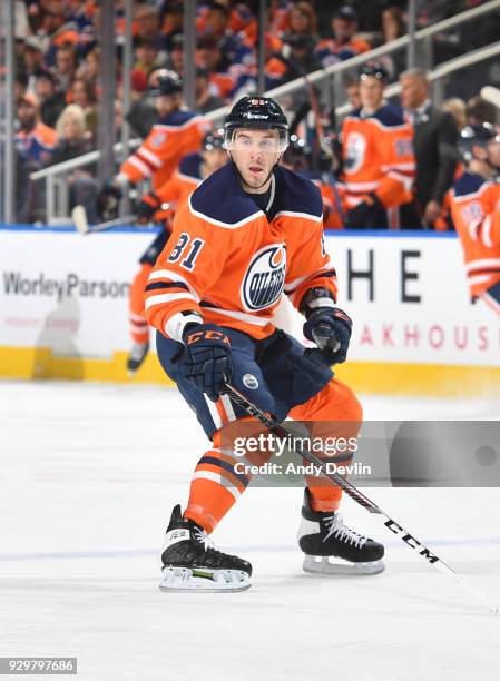 Yohann Auvitu of the Edmonton Oilers skates during the game against the Colorado Avalanche on February 22, 2018 at Rogers Place in Edmonton, Alberta,...