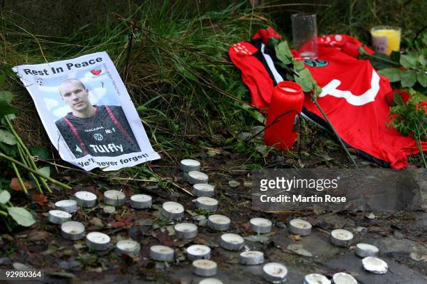 Picture of Robert Enke is placed near a regional station on November 11, 2009 in Eilvese, Germany. Yesterday, Enke, aged 32, goalkeeper for Hannover...