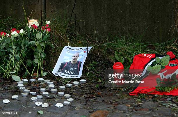 Picture of Robert Enke is placed near a regional station on November 11, 2009 in Eilvese, Germany. Robert Enke, aged 32, goalkeeper for Hannover 96...