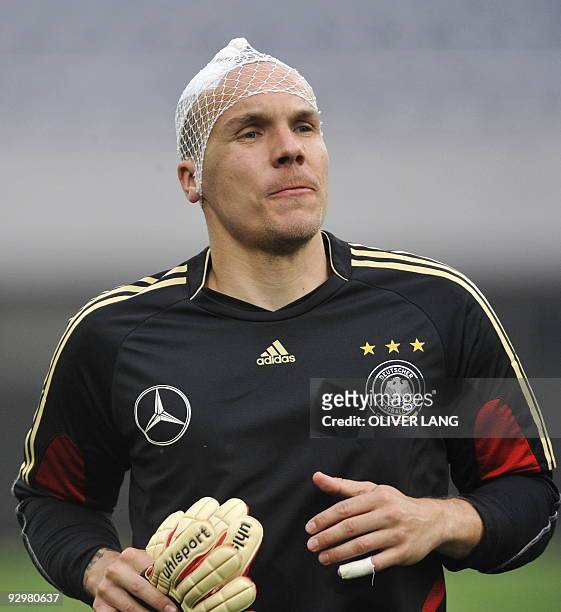 - Picture taken on May 27, 2009 shows German national football team goalkeeper Robert Enke during a training session at the Shangai Stadium in...
