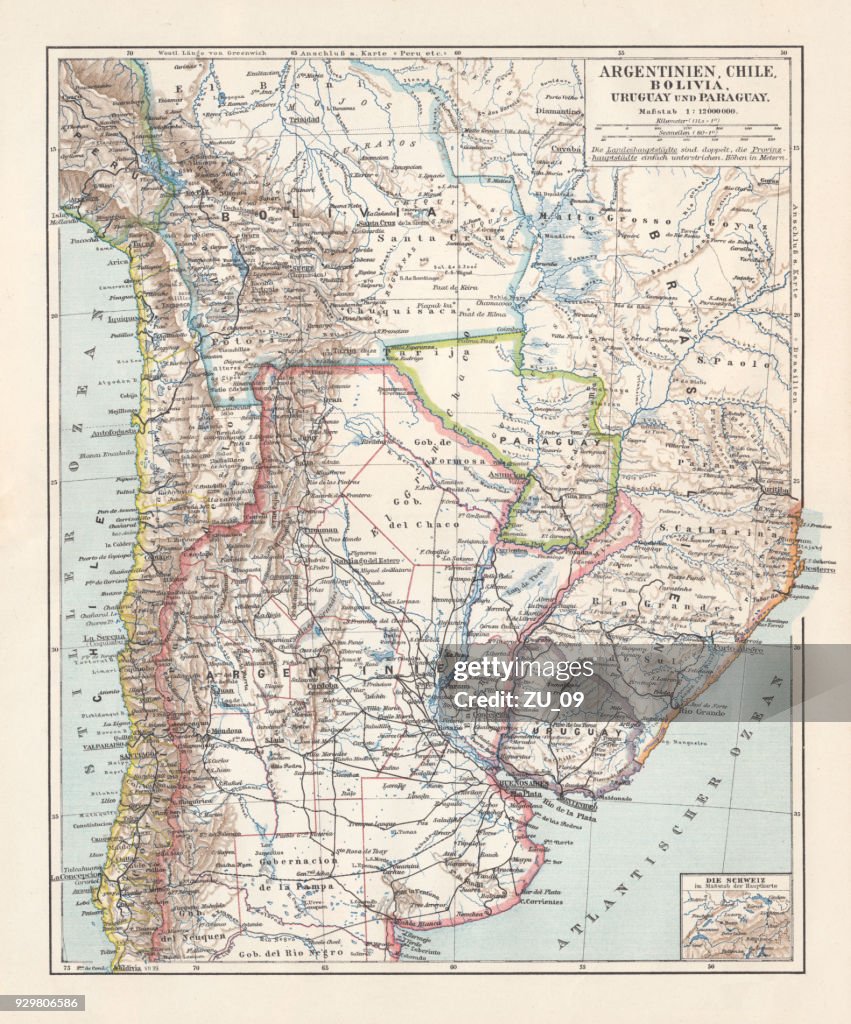 Argentina, Chile, Bolivia, Uruguay, and Paraguay, lithograph, published in 1897