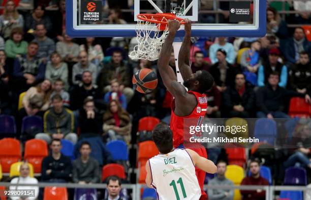 Othello Hunter, #44 of CSKA Moscow in action during the 2017/2018 Turkish Airlines EuroLeague Regular Season Round 25 game between CSKA Moscow and...