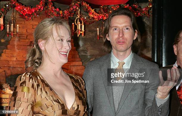 Actress Meryl Streep and director Wes Anderson attends the "Fantastic Mr. Fox" premiere at Bergdorf Goodman on November 10, 2009 in New York City.