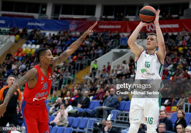 Nemanja Nedovic, #16 of Unicaja Malaga in action during the 2017/2018 Turkish Airlines EuroLeague Regular Season Round 25 game between CSKA Moscow...