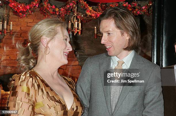 Actress Meryl Streep and director Wes Anderson attend the "Fantastic Mr. Fox" premiere at Bergdorf Goodman on November 10, 2009 in New York City.