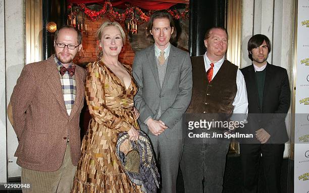 Eric Anderson, actress Meryl Streep, director Wes Anderson, Chef Mario Batali and actor Jason Schwartzman attend the "Fantastic Mr. Fox" premiere at...