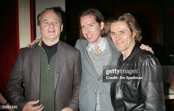 Actor Bill Murray, Director Wes Anderson and Actor Willem Dafoe attend the "Fantastic Mr. Fox" premiere at Bergdorf Goodman on November 10, 2009 in...