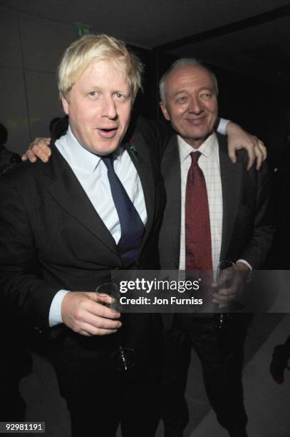 Boris Johnson and Ken Livingstone attend the London Evening Standard Influentials Party, at Burberry on November 10, 2009 in London, England.