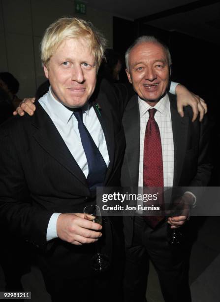 Boris Johnson and Ken Livingstone atten the London Evening Standard Influentials Party, at Burberry on November 10, 2009 in London, England.