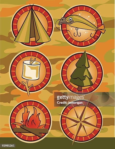 camp abzeichen symbol - autumn stock illustrations stock-grafiken, -clipart, -cartoons und -symbole