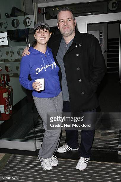 Natalie Cassidy and Chris Moyles pose outside BBC Radio One Studios on November 11, 2009 in London, England.