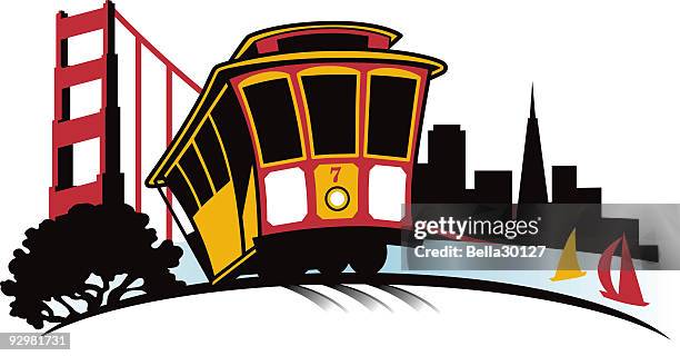 illustrazioni stock, clip art, cartoni animati e icone di tendenza di paesaggio urbano di san francisco - tram