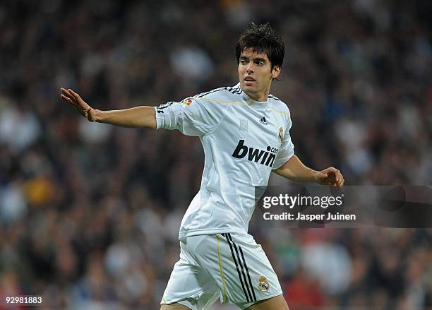 Kaka of Real Madrid gestures during the Copa del Rey fourth round, second leg match leg match between Real Madrid and AD Alcorcon at the Estadio...