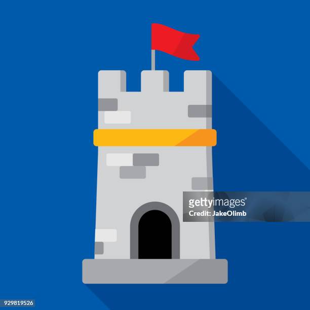 tower icon flat - fort stock illustrations