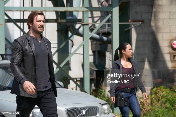 Charm School" Episode 203 -- Pictured: Clive Standen as Bryan Mills, Jessica Camacho as Santana --