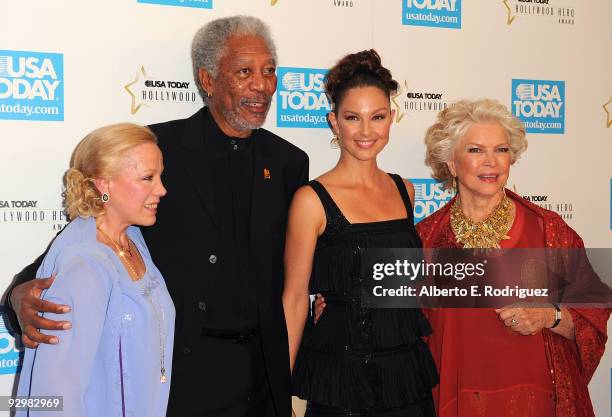 Hero Award recipient Zina Bethune, actor Morgan Freeman and actress Ashley Judd arrive at the USA Today's 4th Annual Hollywood Hero Award Gala...