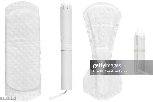 selection of woman's hygiene items - tampon stock pictures, royalty-free photos & images