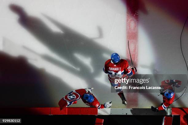 Phillip Danault of the Montreal Canadiens takes to the ice prior the NHL game against the New York Islanders at the Bell Centre on February 28, 2018...