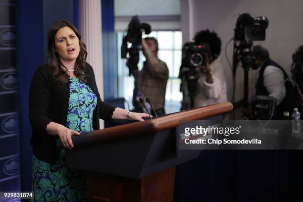 White House Press Secretary Sarah Huckabee Sanders conducts a news conference with journalists in the Brady Press Briefing Room at the White House...