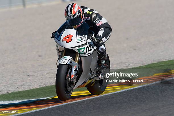 Hiroshi Aoyama of Japan and Interwetten Racing Team heads down a straight during testing at the Valencia Circuit on November 11, 2009 in Valencia,...