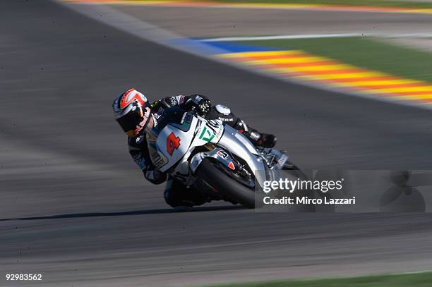 Hiroshi Aoyama of Japan and Interwetten Racing Team rounds the bend during testing at the Valencia Circuit on November 11, 2009 in Valencia, Spain.