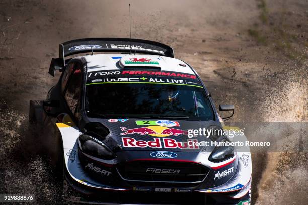Elfyn Evans of Great Britain and copilot Daniel Barritt of Great Britain from the M-Sport Ford World Rally drive during the Shakedown stage on day...
