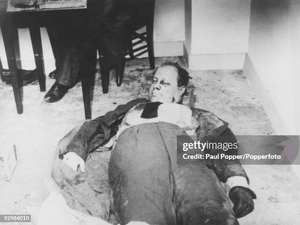 The body of Italian politician, activist and journalist Carlo Rosselli lies on the floor of a room at police headquarters, after his assassination by...