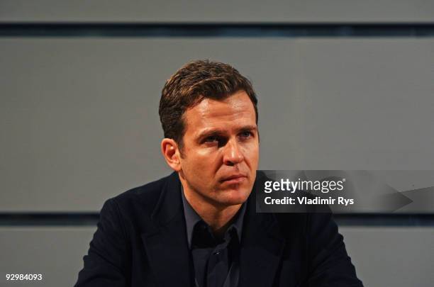 Manager Oliver Bierhoff attends the press conference of the German national football team due to the death of Robert Enke at the Deutsche Telekom...