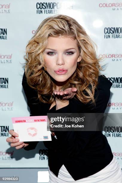 Actress AnnaLynne McCord collects kisses for the Troops at Military Island, Times Square on November 11, 2009 in New York City.
