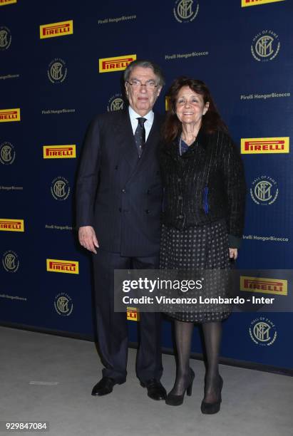 Massimo Moratti and his wife attend the 110th FC Internazionale Anniversary Ceremony Award at Hangar Pirelli on March 9, 2018 in Milan, Italy.