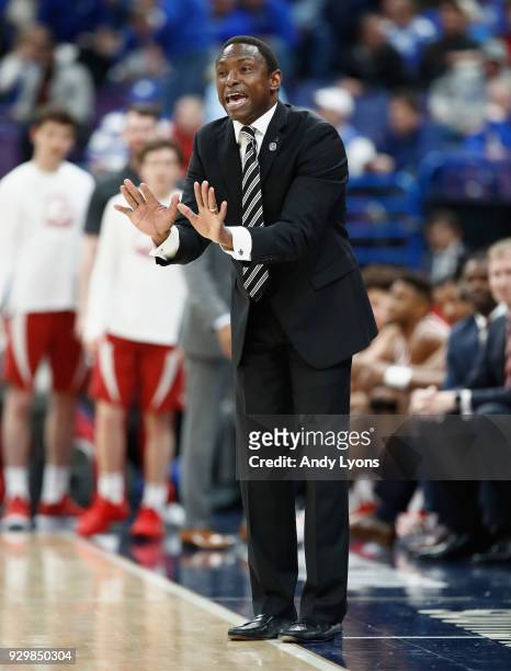 Head coach Avery Johnson of the Alabama Crimson Tide gives instructions to his team during the 81-63 win over the Auburn Tigers during the...