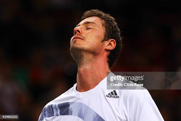 Marit Safin of Russia reacts during his match against Juan Martin Del Potro of Argentina during the ATP Masters Series at the Palais Omnisports De...