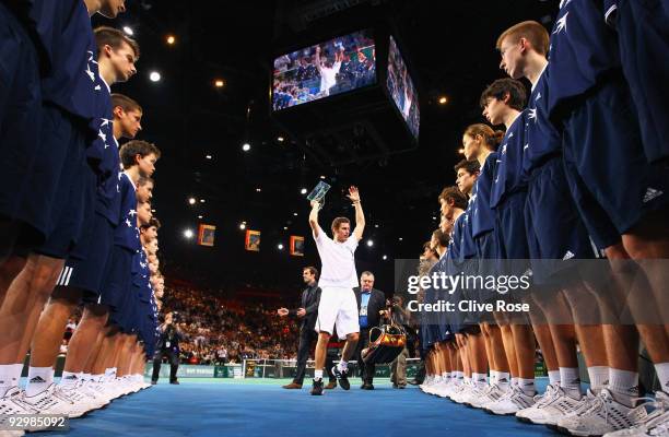 Marit Safin of Russia leaves the court with a gaurd of honour after loseing his match against Juan Martin Del Potro of Argentina during the ATP...