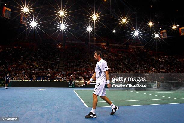 Marat Safin of Russia walks to the back of the court during his match against Juan Martin Del Potro of Argentina during the ATP Masters Series at the...