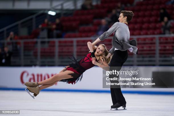 Arina Ushakova and Maxim Nekrasov of Russia compete in the Junior Ice Dance Free Dance during the World Junior Figure Skating Championships at Arena...