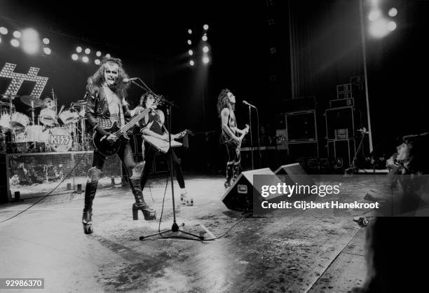 Kiss perform live at RAI Congrescentrum during their Alive! tour on May 23 1976 L-R Peter Criss Gene Simmons Ace Frehley Paul Stanley
