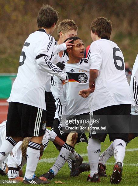 Hany Mukhtar of Germany celebrates the second goal with his team mates during the U15 International Friendly Match between Germany and Estland at the...