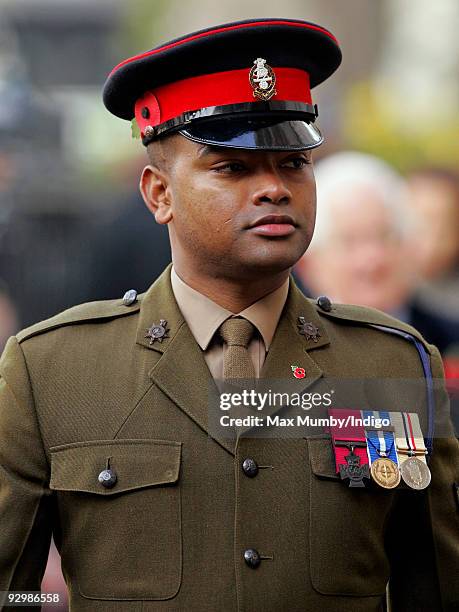 Lance Corporal Johnson Beharry VC attends the Armistice Day service at Westminster Abbey on November 11, 2009 in London, England. The service is...