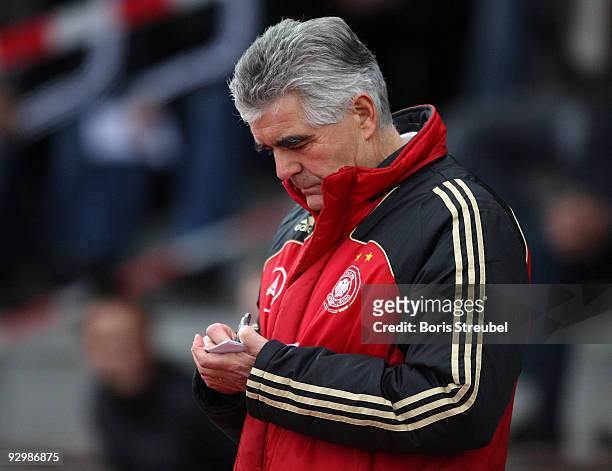 Frank Engel, head coach of Germany is seen during the U15 International Friendly Match between Germany and Estland at the 'Mueritz Stadion' on...