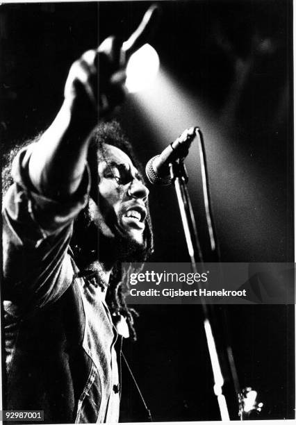 Bob Marley performs live on stage with the Wailers in The Hague, Holland in 1976