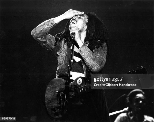 Bob Marley performs live on stage with the Wailers in The Hague, Holland in 1976