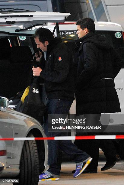 German national football team's captain Michael Ballack leaves the team hotel in Bonn on November 11, 2009 after German international goalkeeper...