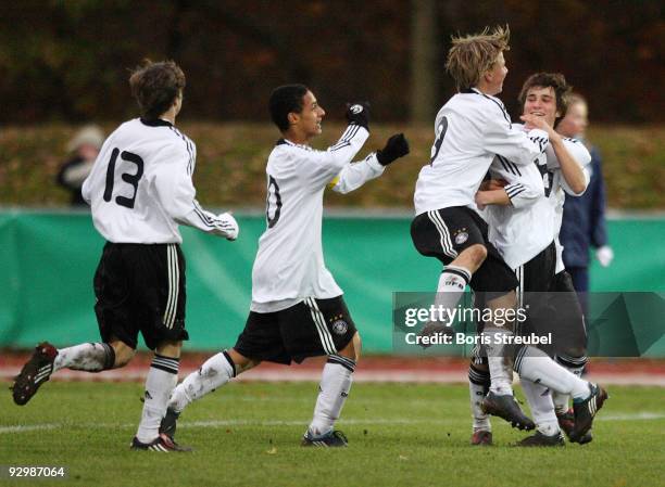 Federico Palacios-Martines of Germany celebrates the fourth goal with his team mates during the U15 International Friendly Match between Germany and...