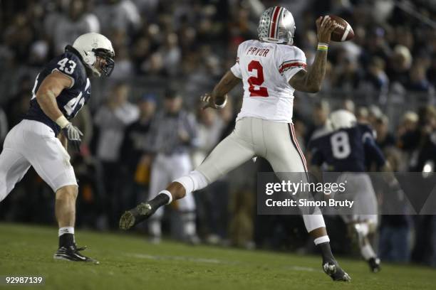 Rear view of Ohio State QB Terrelle Pryor in action, pass vs Penn State. University Park, PA 11/7/2009 CREDIT: Simon Bruty